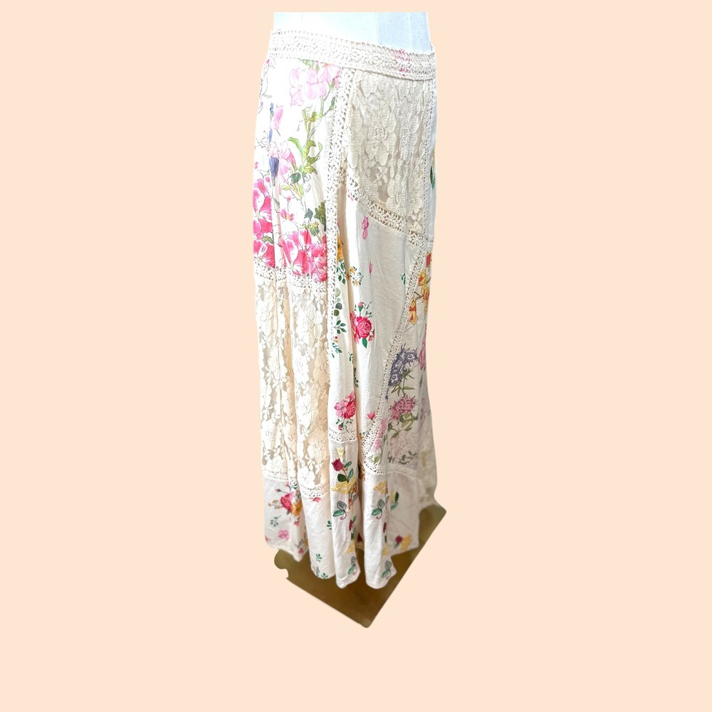 REBA NWT Patchwork Floral Lace Maxi Skirt Cream Boho Festival Prairie Size 6 - Picture 6 of 15